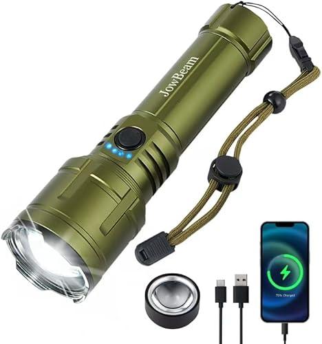 Jowbeam Tactical Flashlight High Lumens, 5000mAh USB-C Rechargeable, 3000lm Bright Flashlights 5000 FT Beam, 5 Modes, Zoomable, 7-32H Runtime, with Ignition Lens, for Camping, Hiking, Emergencies