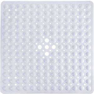 Yimobra Shower Stall Mat Non Slip, 21x21 Inch, Soft Square Bath Mat for Shower with Suction Cups and Drain Holes, Stall Floor Mats for Bathroom, Machine Washable, Bathroom Accessories, White