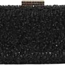 Long Rhinestone Box Evening Bag Women Formal Gathering Party Crystal Clutch Bridal Purse (Black)