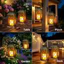 Outdoor Solar Lanterns 14'' Large Solar Lanterns Outdoor Waterproof, Bronze | 1 Pack Tempered Glass Outdoor Lanterns with Flameless Candles, Solar Lanterns Decorative for Patio Porch Garden Table Outside