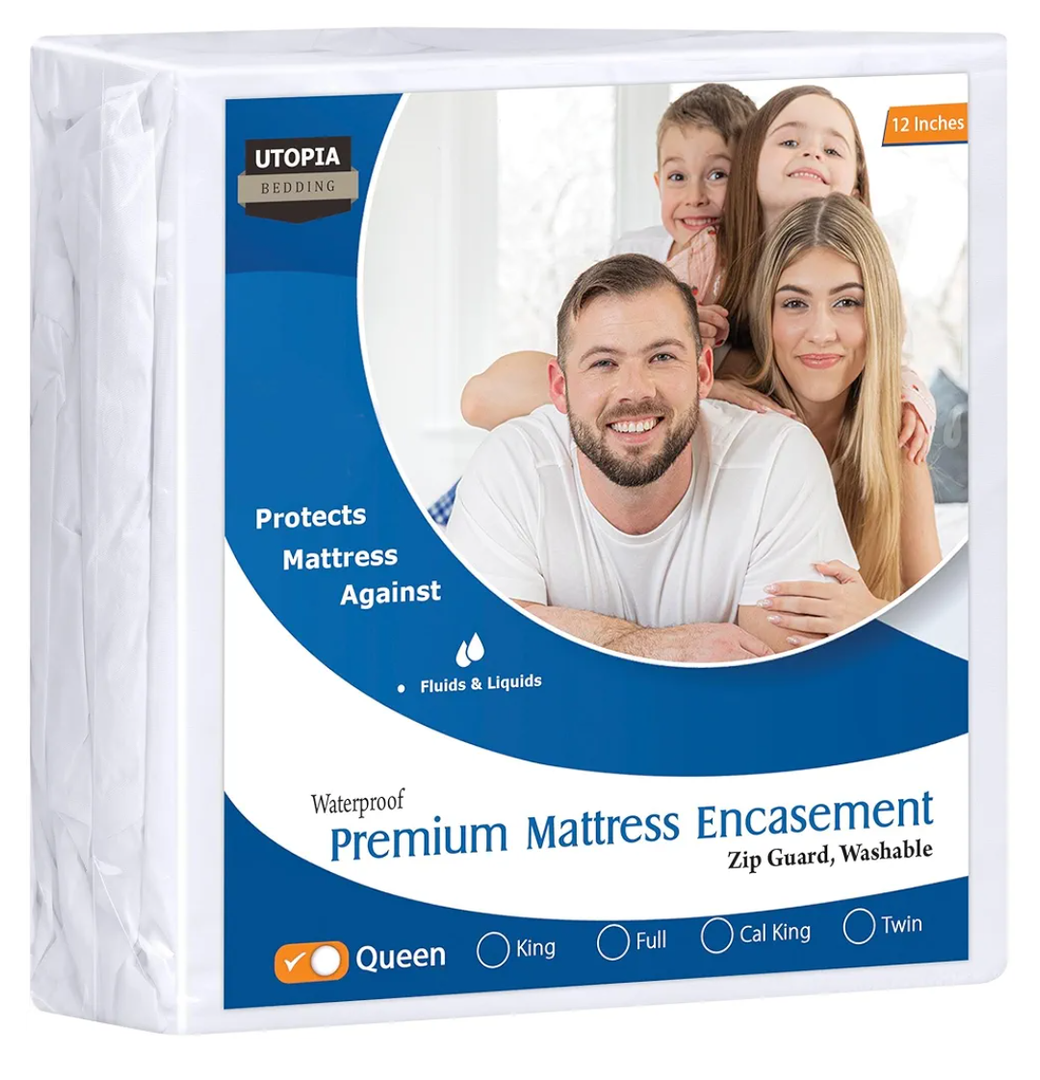 Utopia Bedding Premium Waterproof Bed Bug Mattress Cover, Queen Zippered Mattress Protector, 12 Inches Deep, Dust Mite Proof 6-Sided Mattress Encasement for Bed