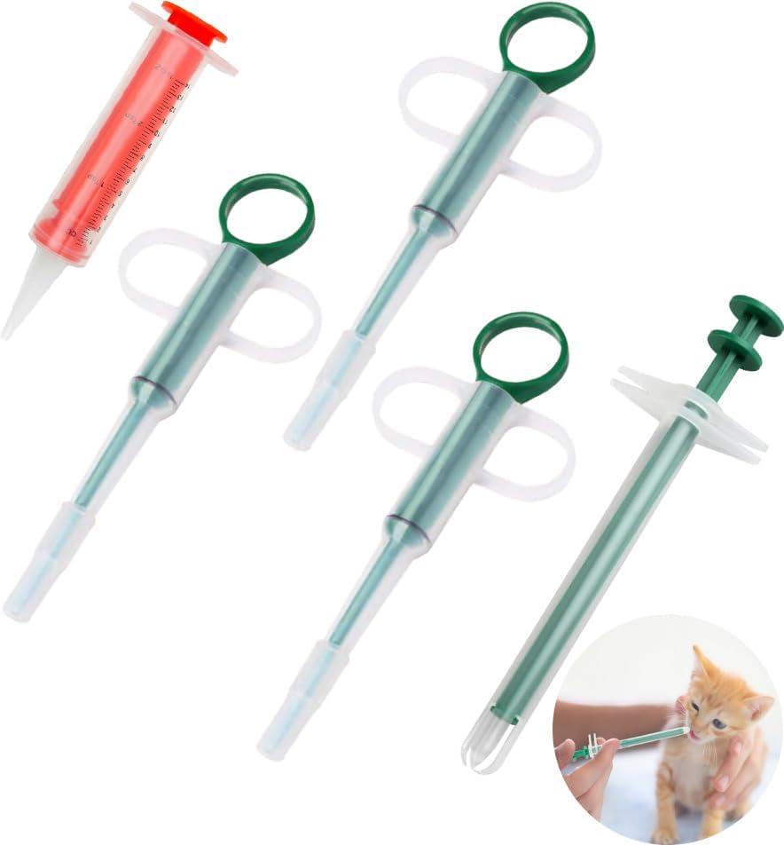 5Pcs Cat Pill Plunger, Green Dog Pill Gun Pet Pill Dispenser Medicine Syringe Puppy Tablet Feeder Liquid Medical Feeding Tool for Small Animals