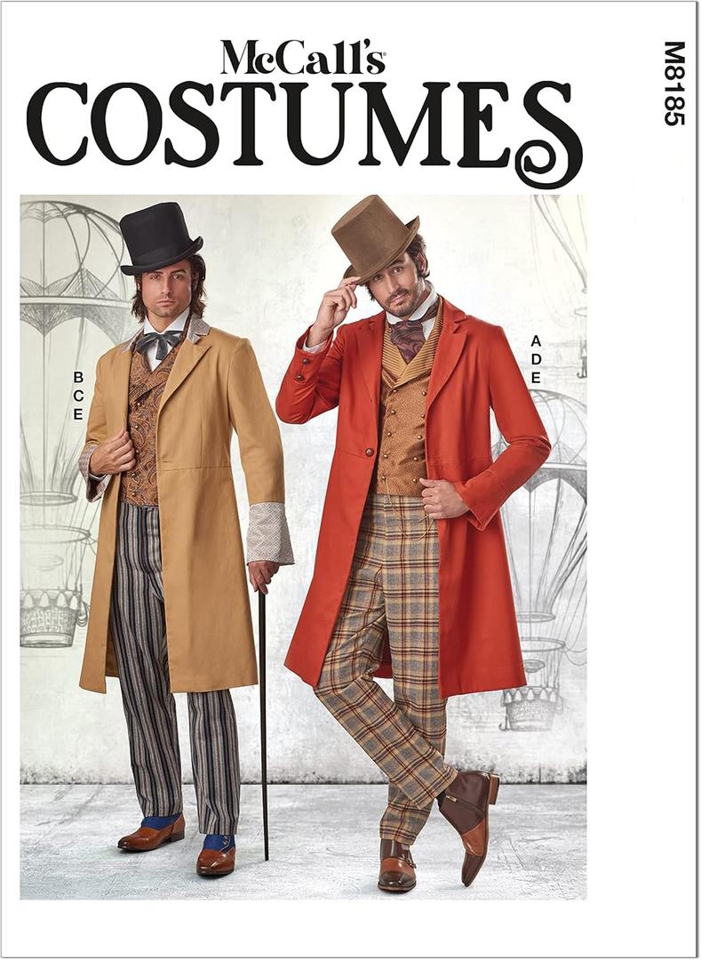 McCall's Men's Costume, Victorian Gentleman Sewing Pattern Kit, Code M8185, Sizes Small, Medium, Large, Multicolor