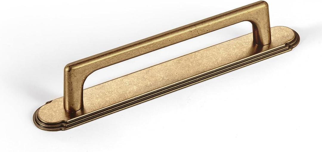 Goo-Ki Antique Brass Cabinet Pulls with Backplate,Zinc Alloy Cabinet Handle with 5''(128MM) Hole Centers 2 Pack