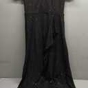 BeryLove Women Sequin Formal Party Dress Flutter Short Sleeve Wedding Cocktail Long Evening Dress, Medium, Black