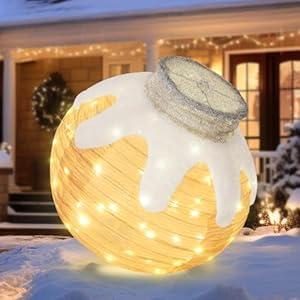 BRIGHTDECK Outdoor Christmas Ornaments, Lighted Pop-Up Outdoor Holiday Ball Decoration with 80 LED Lights, 8 Light Modes, Lighted Collapsible Holiday Decorations for Yard, Home (Beige)