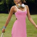 LAMISSCHE Womens Tennis Dress Built in Bra and Shorts Athletic Golf Mini Dress Backless Cut Out Onesie Romper (Pink, L)