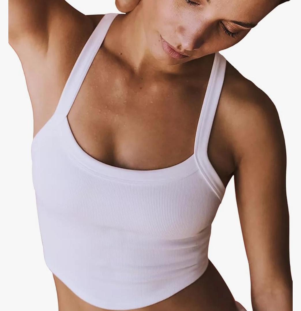 Tank Tops for Women Scoop Neck Crop Tops Athletic Workout Tops Cute Seamless Cami Ribbed Tank Tops, Medium