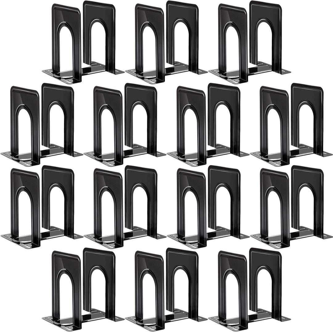 Happyhapi 14 Pair Book Ends for Shelves, 28 Pcs Metal Bookends Book Holder for Shelf, Heavy Book Stopper for Desk, Simple Library Office Home Bookend, 4.9 x 5.7 x 6.5 in, Black