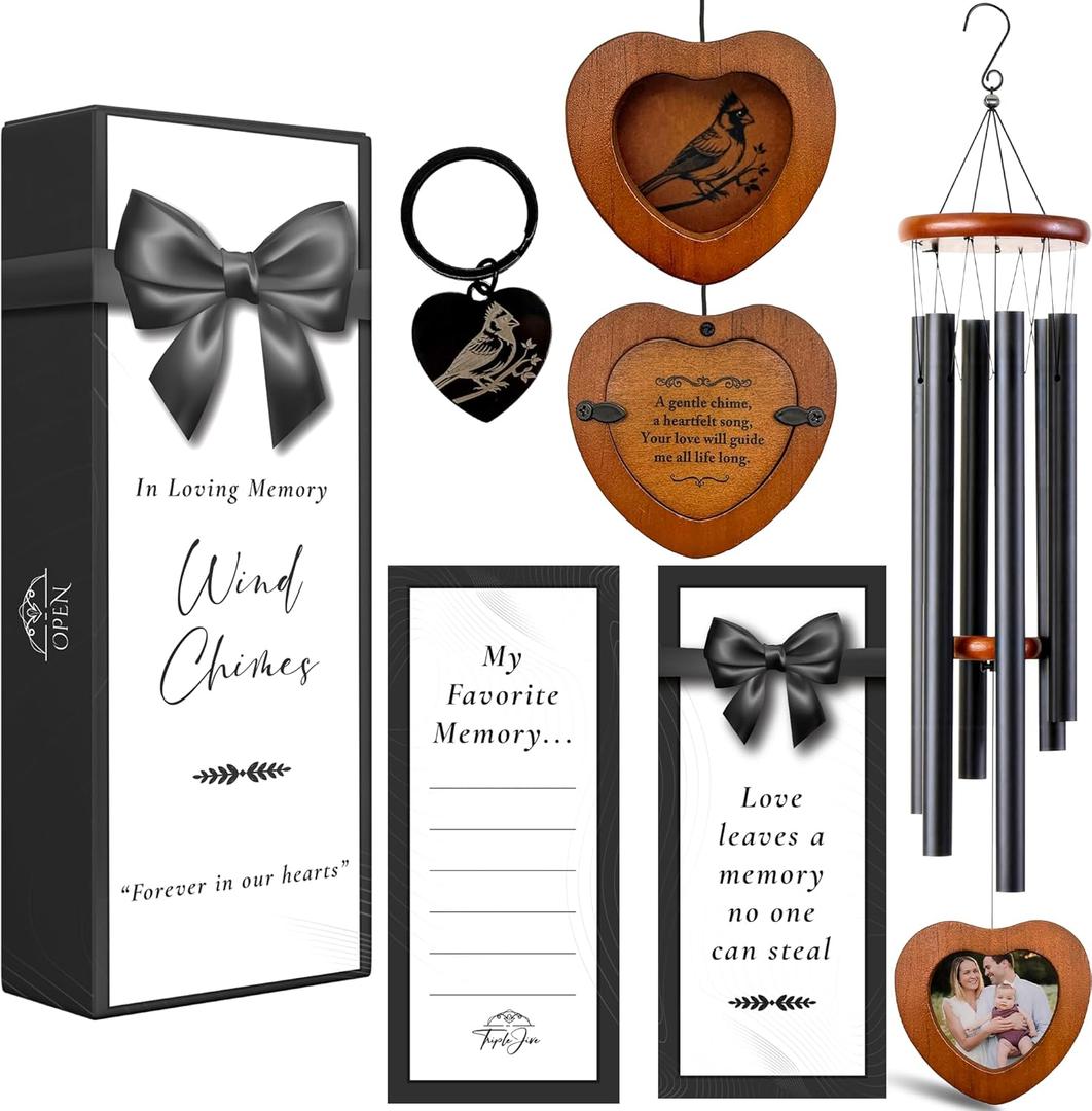 Memorial Wind Chimes for Outside, Personalized Sympathy Gift for Loss of Loved One, 32 Inch Memorial Wind Chimes for Mother Father Brother Sister (Cardinal)