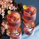 GLASSIQUE CADEAU Vintage Art Deco Ribbed Goblet Cocktail Glasses with Stem | Set of 4 | 10 oz Short Stemmed Crystal Tumblers for Drinking Classic Whiskey, Gin, Drinks