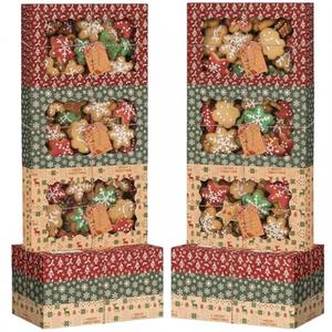 Ctosree 9 Pack Christmas Cookie Boxes with Window for Gift Giving 2.8 x 10 x 15 Inches Holiday Bakery Treat Boxes Large Kraft Pastry Container with Rope DIY Gift Tags Xmas Party Favor (Classic)
