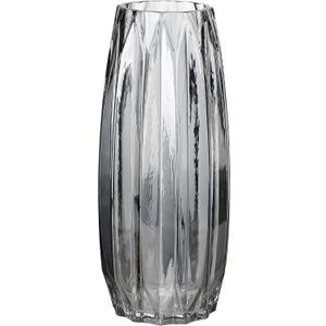Black Grey Glass Vase with Modern Ribbed for Flowers, Candles, and Decorative Accents - Tall/Short Glass Vase for Centerpieces Home Table Decor(Grey H7.87inch) (H-11.8inch)