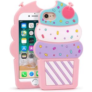 Cute iPhone SE 2022 Case, Ice Cream iPhone SE 2020 Cases, Cherry Cupcakes iPhone 6/ 6s/ 7/8 Case, Funny 3D Cartoon Soft Silicone Shockproof Cover for Girls Women Kids