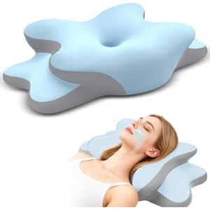 Sleep Apnea Pillow with Neck Pain & Snoring Relief -Orthopedic Cervical Pillow, Ergonomic Contour Memory Foam for Side, Back, Stomach Sleepers, Medium Firm (Blue, Queen Size)