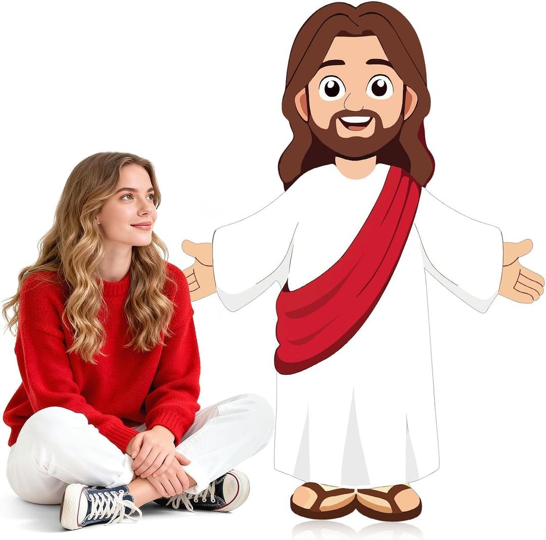 4 Ft Happy Birthday Jesus Cardboard Cutout Stand Up Life Size Large Religious Christ Party Decoration Christian Photo Props Backdrop for Jesus Party Easter VBS Church Baptism Sunday School