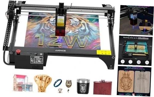 JJOVCE Laser Engraver Machine, 12W Precisely Laser Engraving Cutting Machine, CNC Machine for Wood and Metal, Acrylic, Glass,Leather, Jewelry, etc.