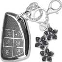 Black TPU Key Fob Cover with Sakura Flower Keychain Compatible with Chevy Suburban Tahoe GMC Yukon Yukon XL 1500 Denali 6-Button Smart Key for Women