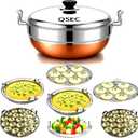 Stainless Steel Idly Cooker Multi Kadai Idli And Dhokla Steamer & Idli Cooker With 7 Plates|Mini Idli Stand|2 Mini Idli Plate|2 Idli|2 Dhokla|1 Momos|Multi Utility Kadai Cookware Set,5 Litre