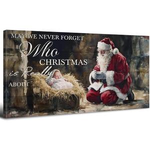 Vintage Christmas Wall Art for Living Room Santa Claus and Baby Jesus Pictures Wall Decor Christian Religious Canvas Prints Watercolor Painting Spiritual Poster Artwork Bedroom Home Decorations 20x40"