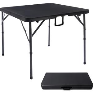 34" Square Folding Card Table, Fold-in-Half Utility Dining Portable Table Heavy Duty HDPE Plastic Foldable with Carrying Handle Indoor Outdoor for Picnic, Camping, Party, Black