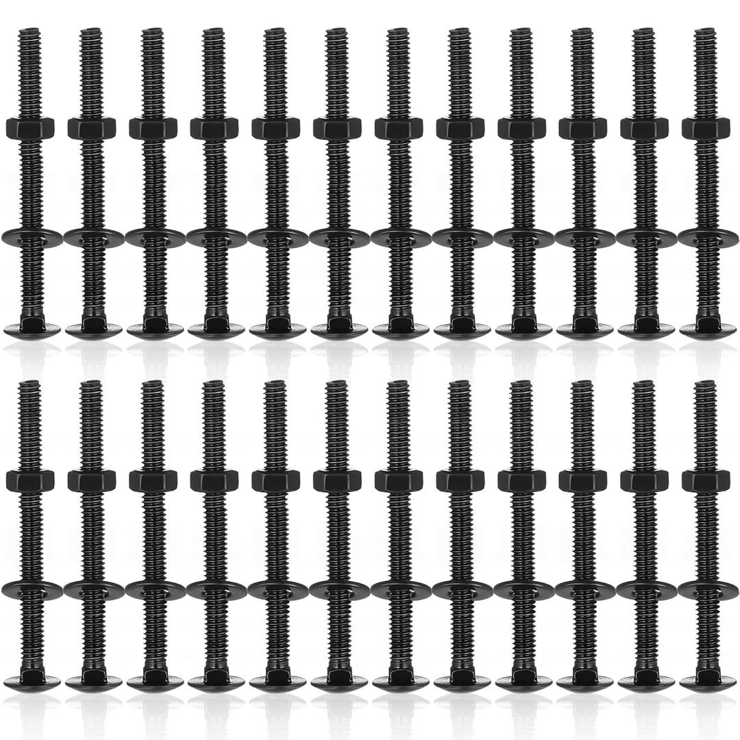 Zonon 25 Sets 1/4-20 x 3 Stainless Steel Carriage Bolts and Nuts Kit Round Head Square Neck Carriage Bolts Screws and Hex Nuts and Flat Washers, Stainless 18-8 Full Thread Coverage (Black