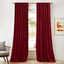 NICETOWN Red Velvet Curtains 90 inches Long 2 Panels Set (52-inch Wide), Thermal Insulated Sound Reducing Blackout Curtains and Drapes for Film, Window Curtains for Large Door Windows