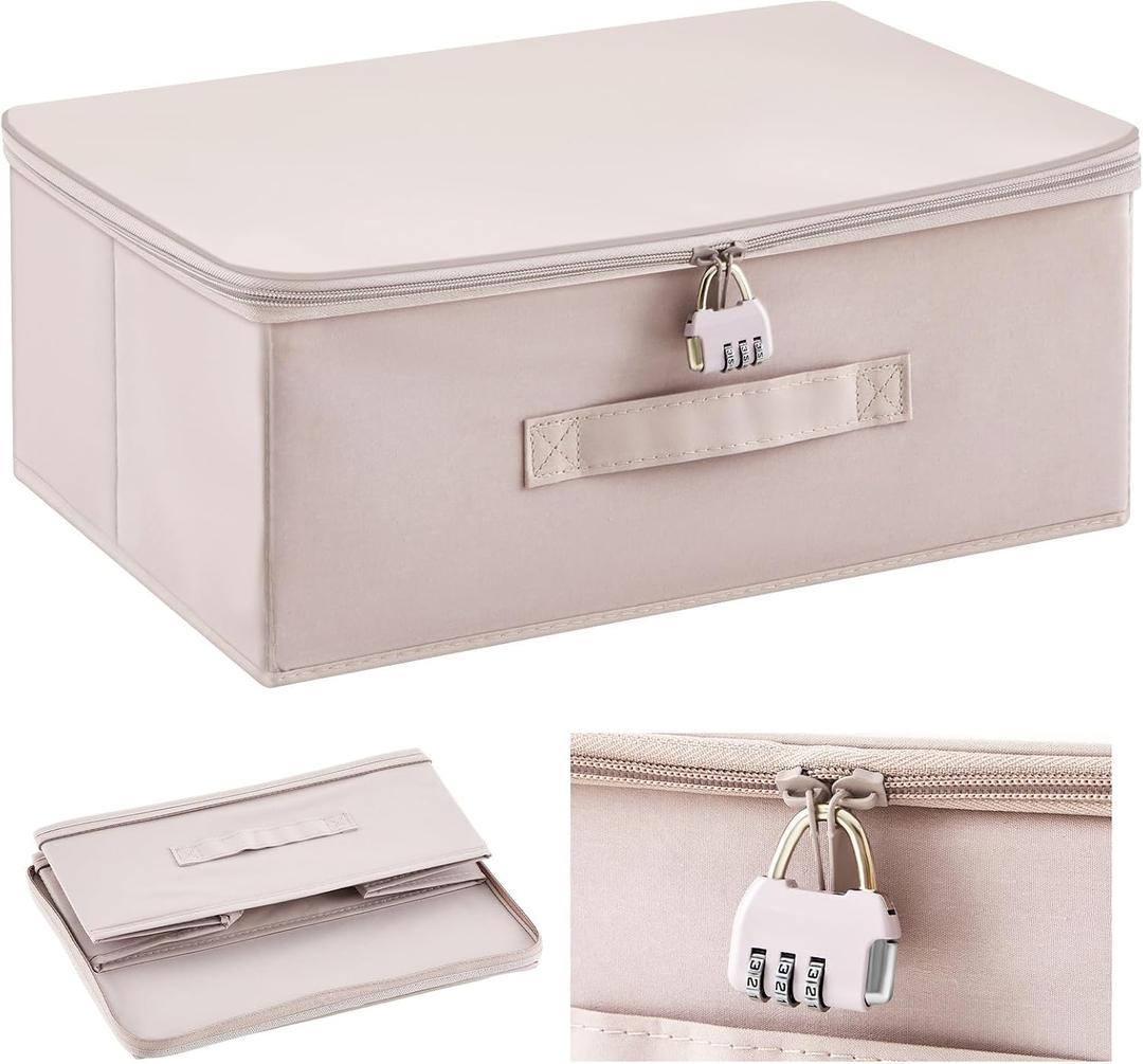 Briwooody Discreet Lockable Toy Bag Storage Organizer Toy Bag Storage Bins Case with Zipper Lid for Women and Men Clothes Container(Light Purple,15 x 10 x 6.3 Inch)