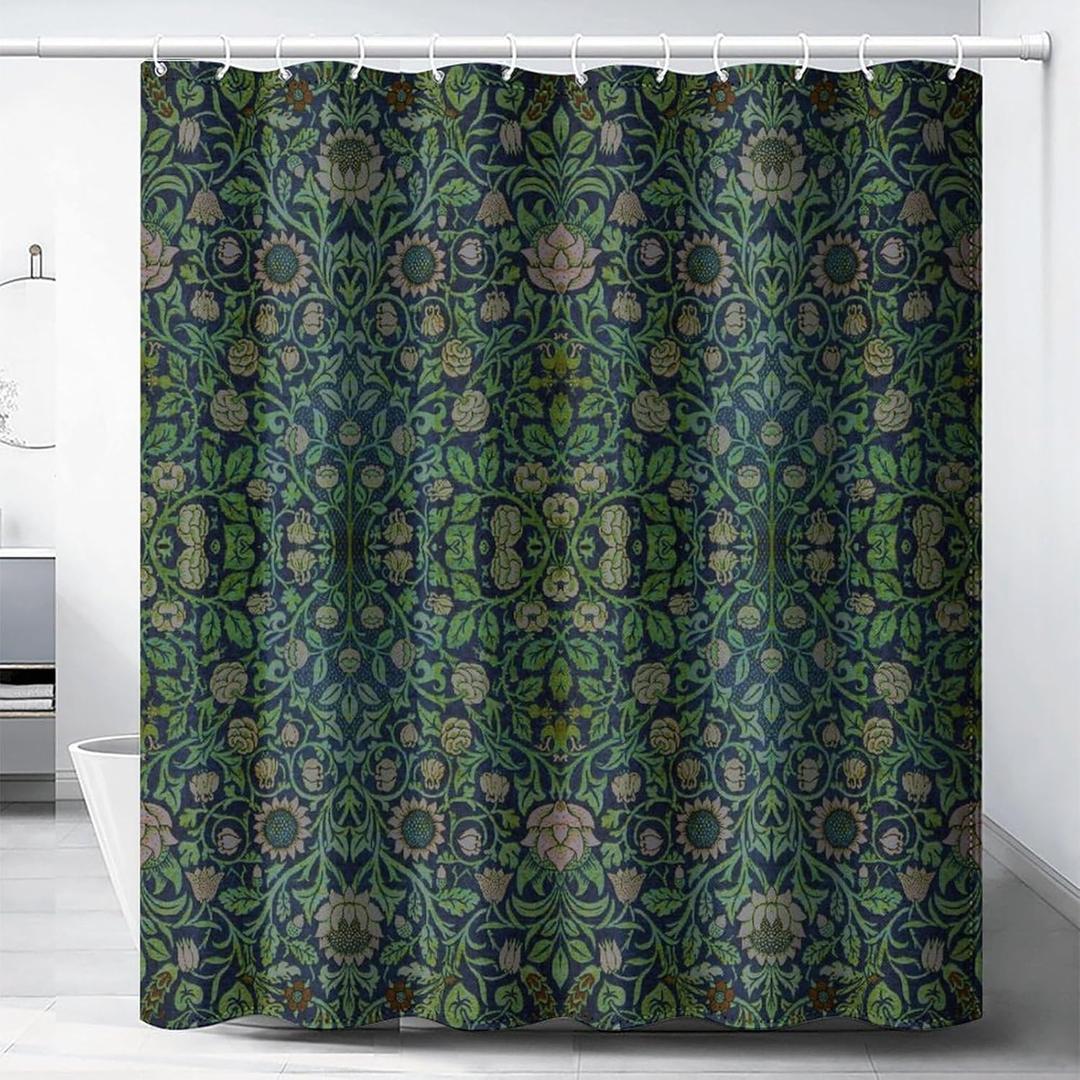 William Morris Original Design Vintage Shower Curtain Furniture Bathroom Fabric Decorations Washable Shower Curtain with Hooks 72x72 Inches(183x183cm), Style-9