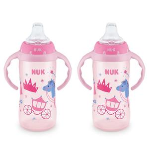 NUK Learner Cup, 10 oz, 8+ Months, 2 Count  BPA Free, Spill Proof Sippy Cup (Pink Kingdom)