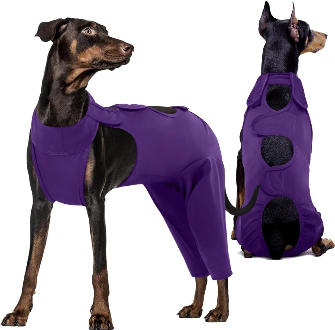 Kuoser Dog Recovery Suit for Back Legs, Thigh Wound Protective Sleeve for Dogs, Dog Recovery Sleeve for Female Male Dogs, Dog Onesie After Surgery Pet Surgical Suit for Spay Neuter, Purple XXL (XXL (Prioritize CHEST GIRTH:32.3-37.4''))