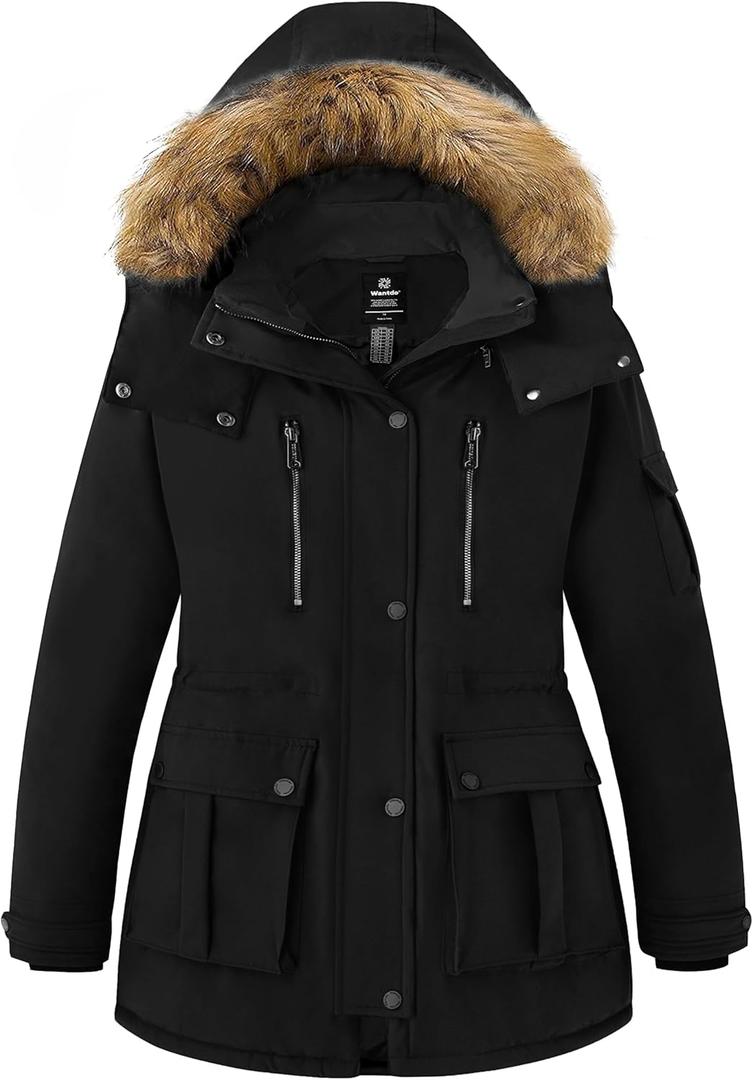 wantdo Plus Size Winter Coats for Women Parka Overcoat Warm Winter Jacket with Hood (3X, Black)