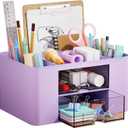 Marbrasse Pen Organizer with 2 Drawer, Multi-Functional Pencil Holder for Desk, Desk Organizers and Accessories with 5 Compartments + Drawer for Office Art Supplies (Purple)