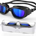 Polarized Swimming Goggles, Unisex Adult Swim Goggles Anti Fog Anti UV Wide View Pool Glasses for Men Women (Black/Polarized Electroplated Blue)