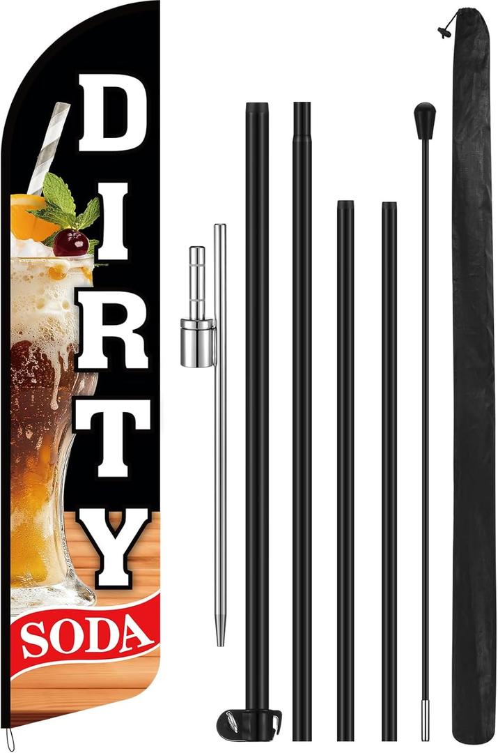 SmoothNovelty 15 ft Dirty Soda Feather Flag Pole Kit Windless Feather Banner Flag Kit Stainless Steel Pole Set for Stores, Events, Festivals
