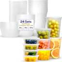 Supreme Deli Plastic Storage Containers with Lids 8oz, 16oz, 32oz [8 sets of each - 24 combo pack] Reusable Food Containers - Microwavable & Freezer friendly - Dishwasher safe - Secure Fitting Covers