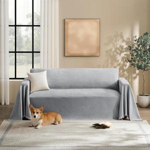 Couch Cover for Dogs Sectional Sofa Covers Washable for 3 Cushion Couch, Chenille Couch Cover Blanket, Sectional Sofa Slipcovers, Multi-Use Furniture Protector for Kids, Pets, 91" X150", Light Grey
