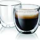 Espresso Cups Set Of 2, Double Walled Glass Coffee Mugs with Handle,Insulated Layer Coffee Cups,Clear Borosilicate Glass Mugs,Perfect for Cappuccino,Tea,Latte,Espresso (5oz-2Pack)