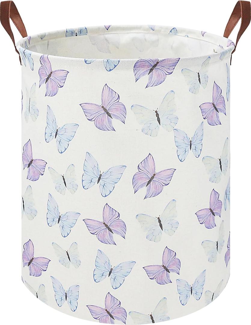 19.7" Butterfly Laundry Basket,Kids Dirty Clothes Hamper,Waterproof Toys Storage Bin,Room Decor,Gift Baskets,Baby Nursery Hamper(Blue & Purple Butterfly)