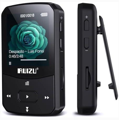 RUIZU 64GB Clip MP3 Player with Bluetooth 5.3, Portable Music Player with Voice Recorder for Sport Running, FM Radio, Pedometer, A-B Repeat, Audio Video, Shuffle Playback, Support 128GB TF Card, Black