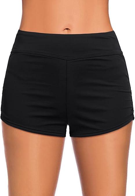 3 Pcs Women's Shorts High Waisted Swimsuit Shorts Adjustable Ruched Side Boyshorts Tummy Control Bathing Suit Bottom, Size L