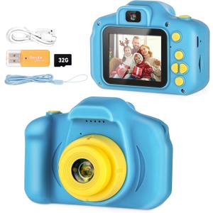 Kids Selfie Camera, Portable Digital Cameras Toys for Kids Christmas Birthday Gifts for Boys/Girls Age 3 4 5 6 7 8 9 with 32GB SD Card (Blue)
