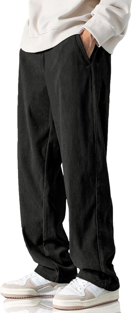 HOTake Men's Casual Corduroy Pants Elastic Waist Drawstring Baggy Sweatpants Loose Fit (3X-Large, Black)