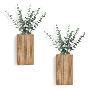 Dahey 2 Pack Wood Wall Planter Vase with Artificial Eucalyptus Farmhouse Wall Hanging Decor Pocket Planter for Indoor Fake Plants Greenery Flowers, livingroom Bedroom Kitchen Home Office Decoration