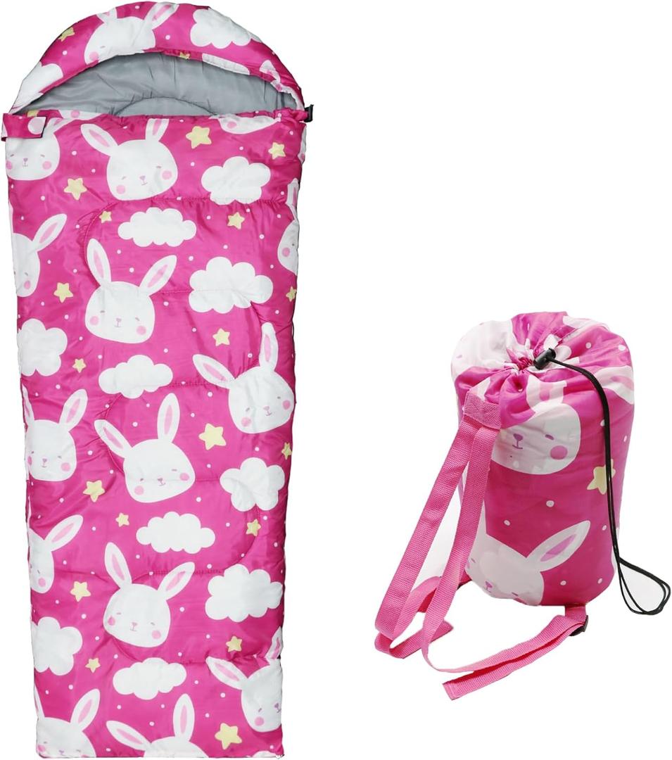 Kids Sleeping Bags - Camping Sleeping Bags with Carry Bag - Compact Sleeping Bag for Hiking, Backpacking 3 Season Warm & Cool Weather, Lightweight Waterproof Outdoor Travel for Boys Girls (Pink)