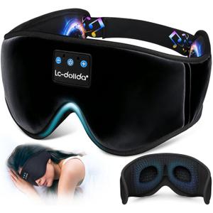 LC-dolida Sleep Headphones, 3D Sleep Mask Bluetooth Wireless Music Eye Mask, Sleeping Headphones for Side Sleepers Sleep Mask with Bluetooth Headphones Ultra-Thin Stereo Speakers Perfect for Sleeping