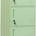 3 Door Metal Vertical Storage Locker for Kids Bedroom, Children Room, School, Office, Home,Stackable Steel Storage Cabinet for Toys, Sports Equipment,Anti-Tilting Device. (3D, Green)