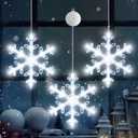 3Pack Christmas Window Lights Decorations with Timer, Battery Powered Christmas Hanging White Lighted Snowflake Shaped LED Sucker for Xmas Lamp Tree Fireplace Indoor Decor