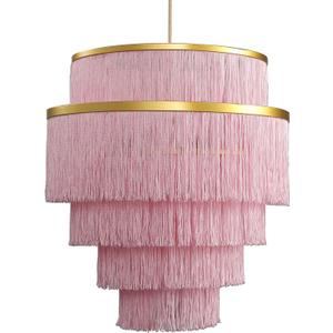 5-Tiered Pink Chandelier,3 Lights Boho Fringe Pendant Light Fixture,Tassle Chandelier for entryway,Dining Room,Baby Nursery,Gold and Pink