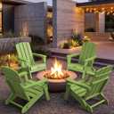 Folding Adirondack Chairs Set of 2, HDPE, 2 Cup Holders, Lime